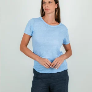 T-SHIRT IN LINO AZZURRA