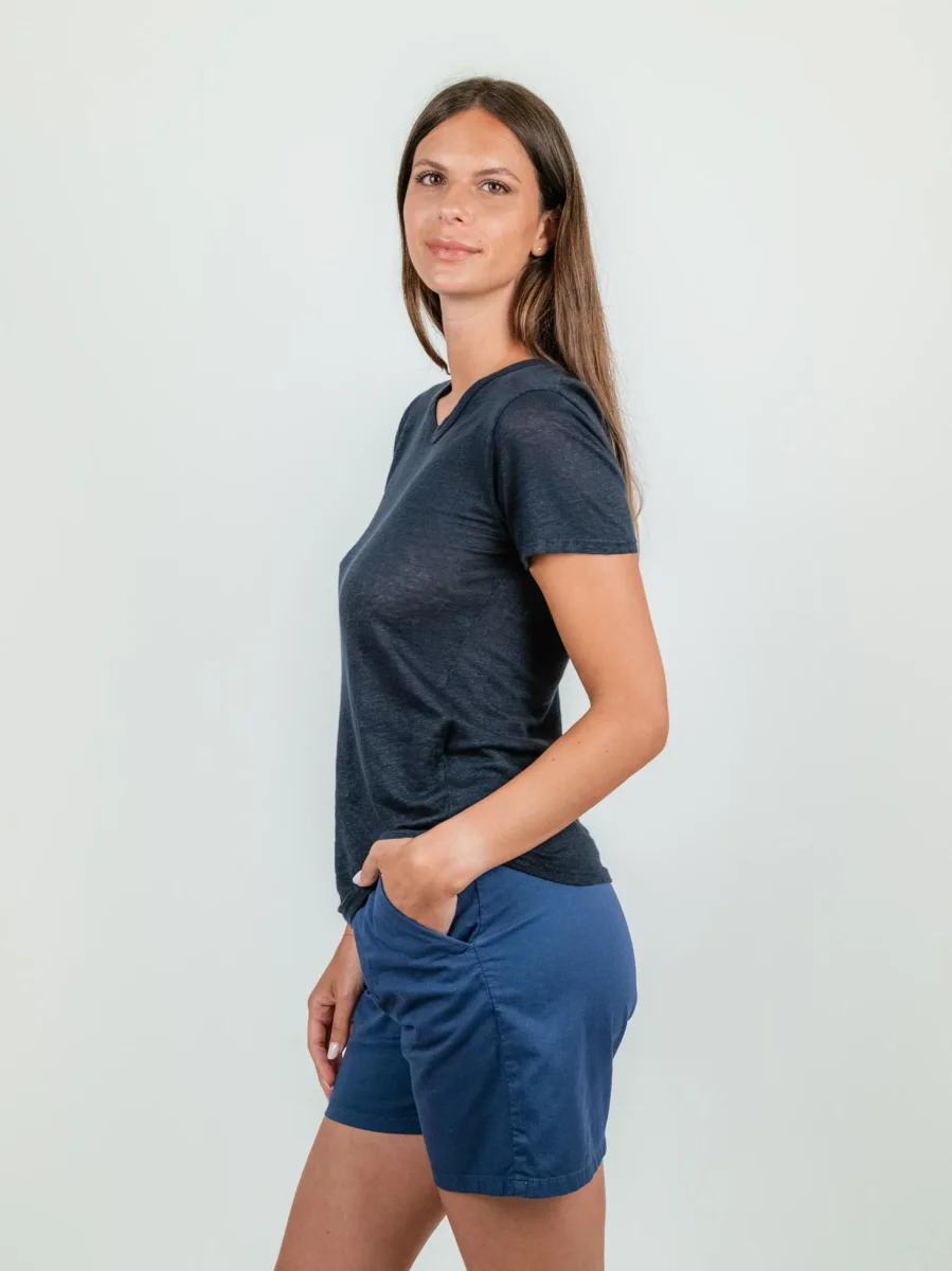 T-SHIRT IN LINO BLU - immagine 3