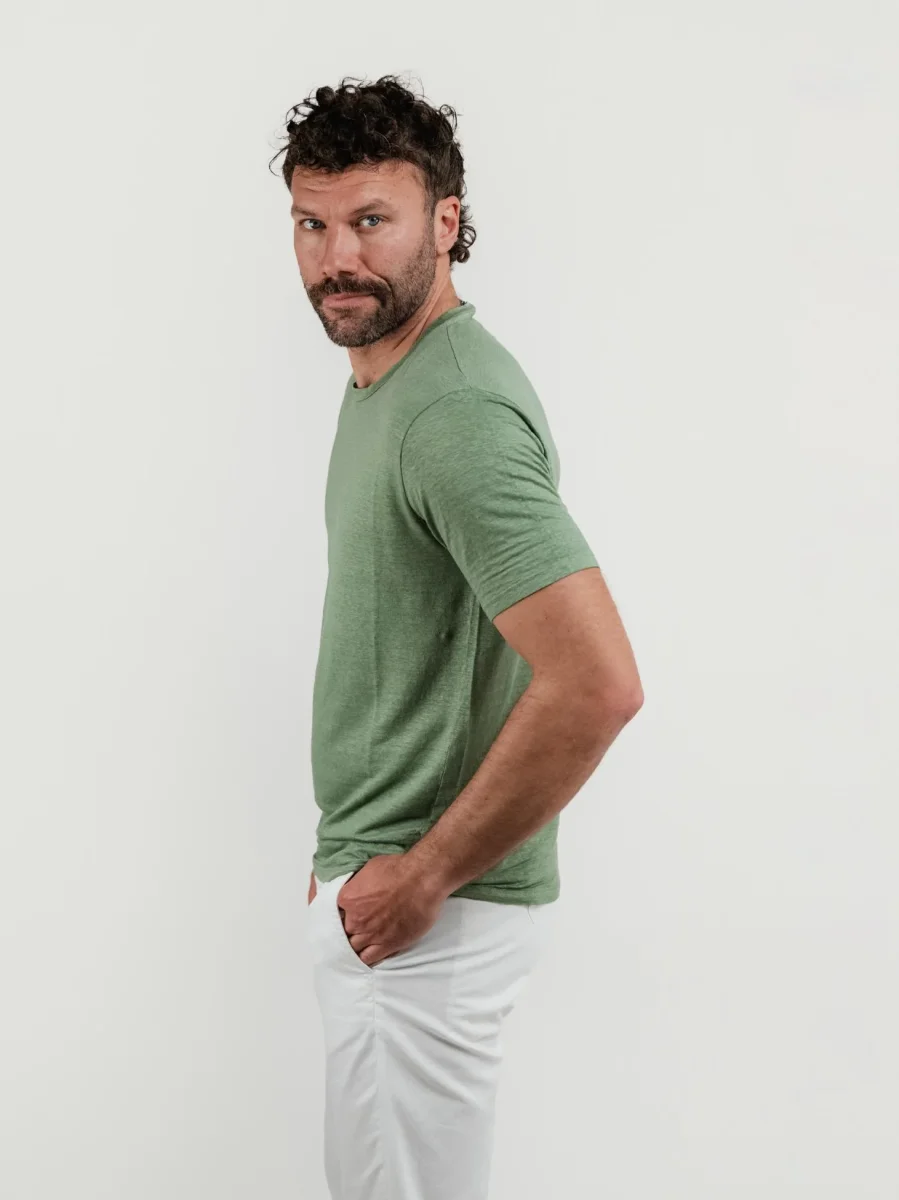 T-SHIRT IN LINO GIROCOLLO SALVIA - immagine 3