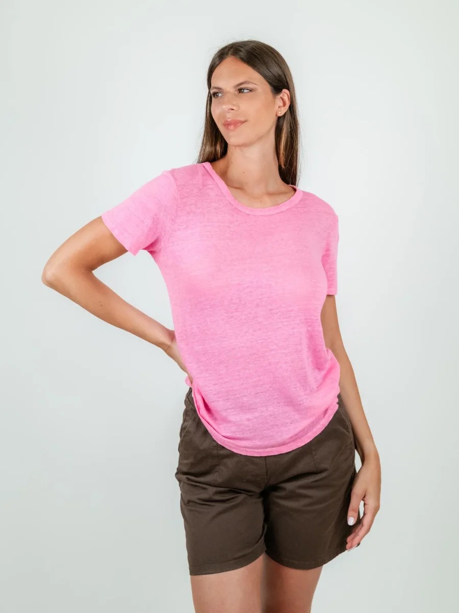 T-SHIRT IN LINO ROSA