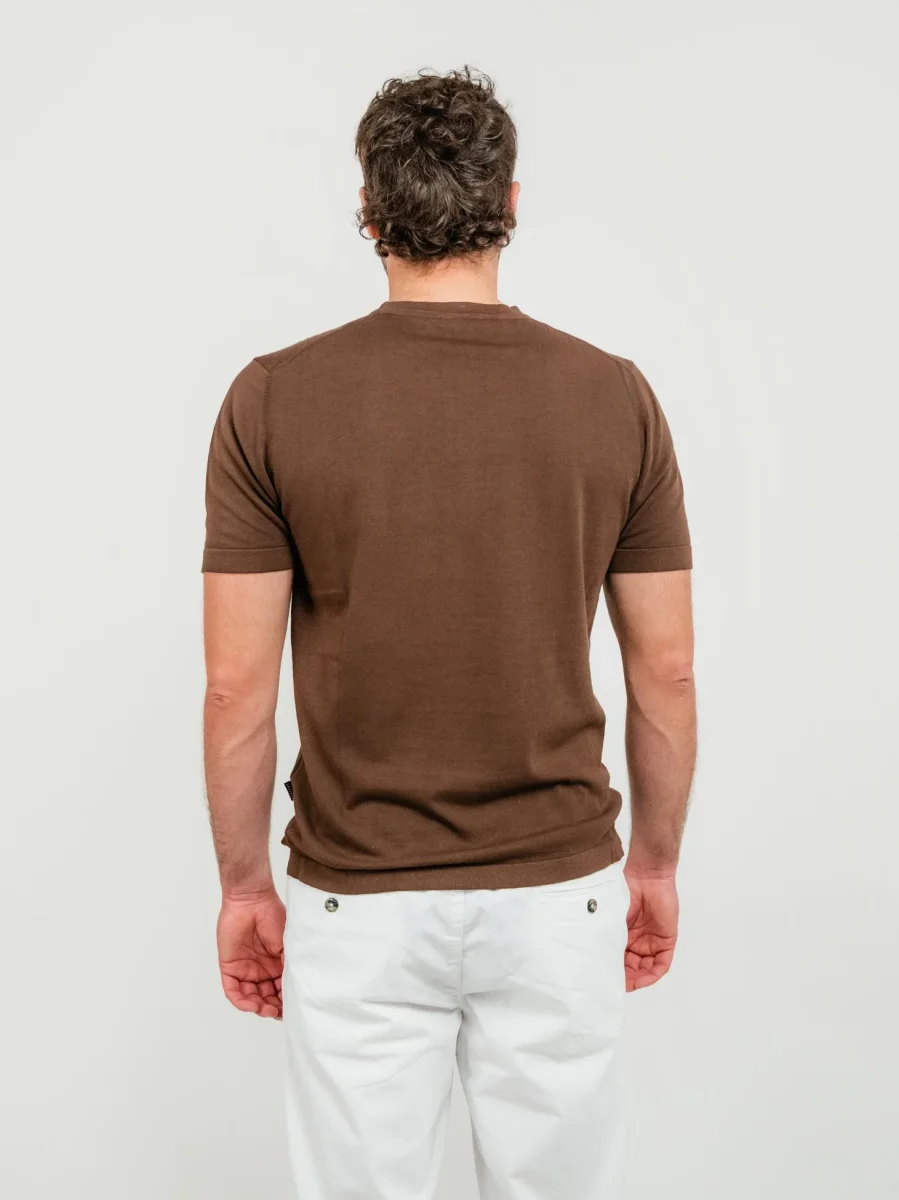 T-SHIRT IN MAGLINA DI COTONE MARRONE - immagine 4