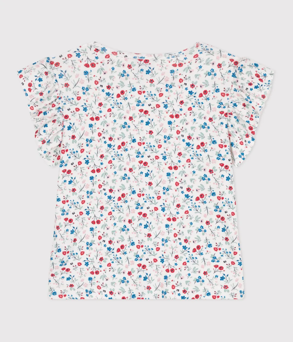 T-shirt a maniche corte in cotone a fiori bambina - immagine 3