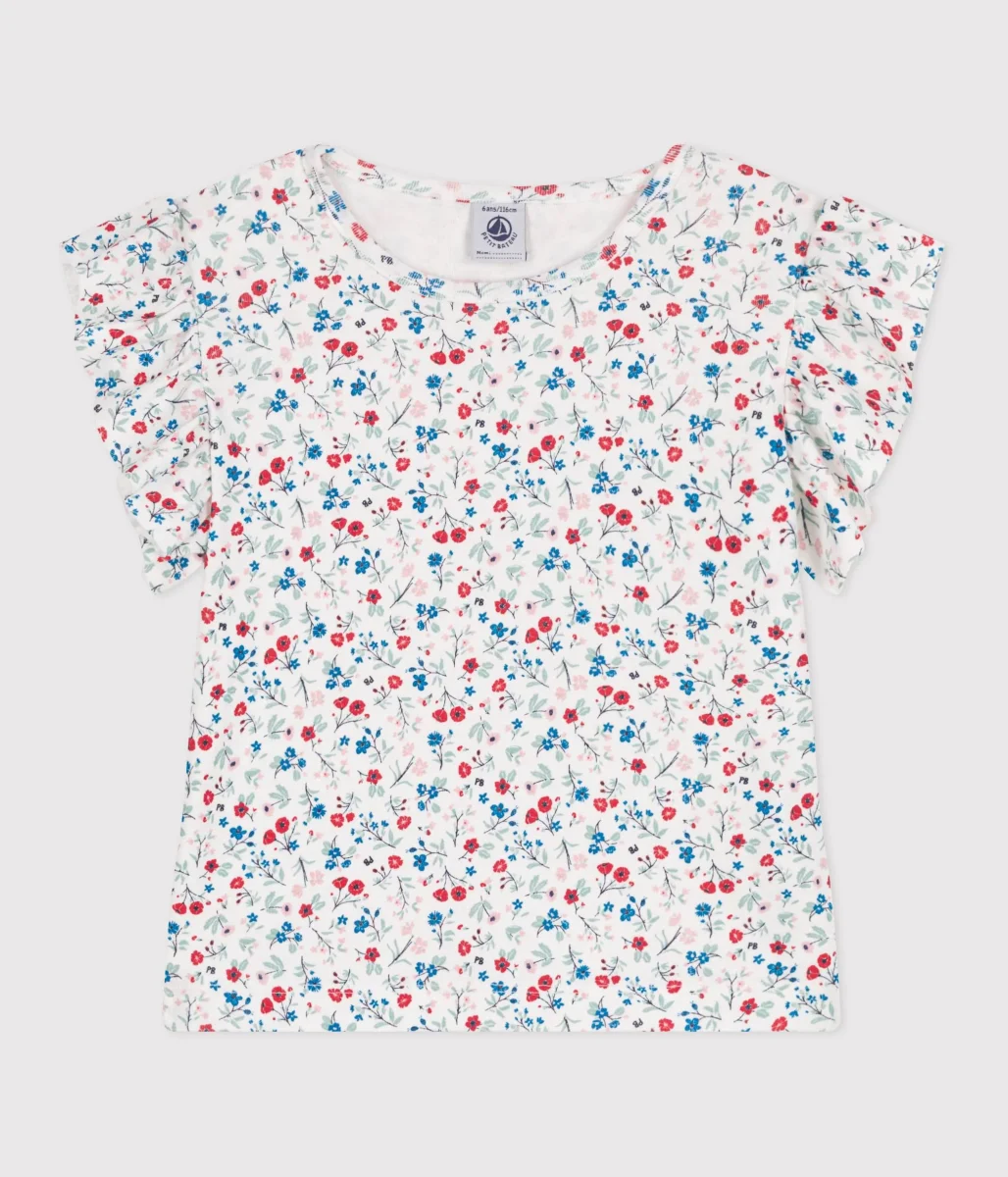 T-shirt a maniche corte in cotone a fiori bambina
