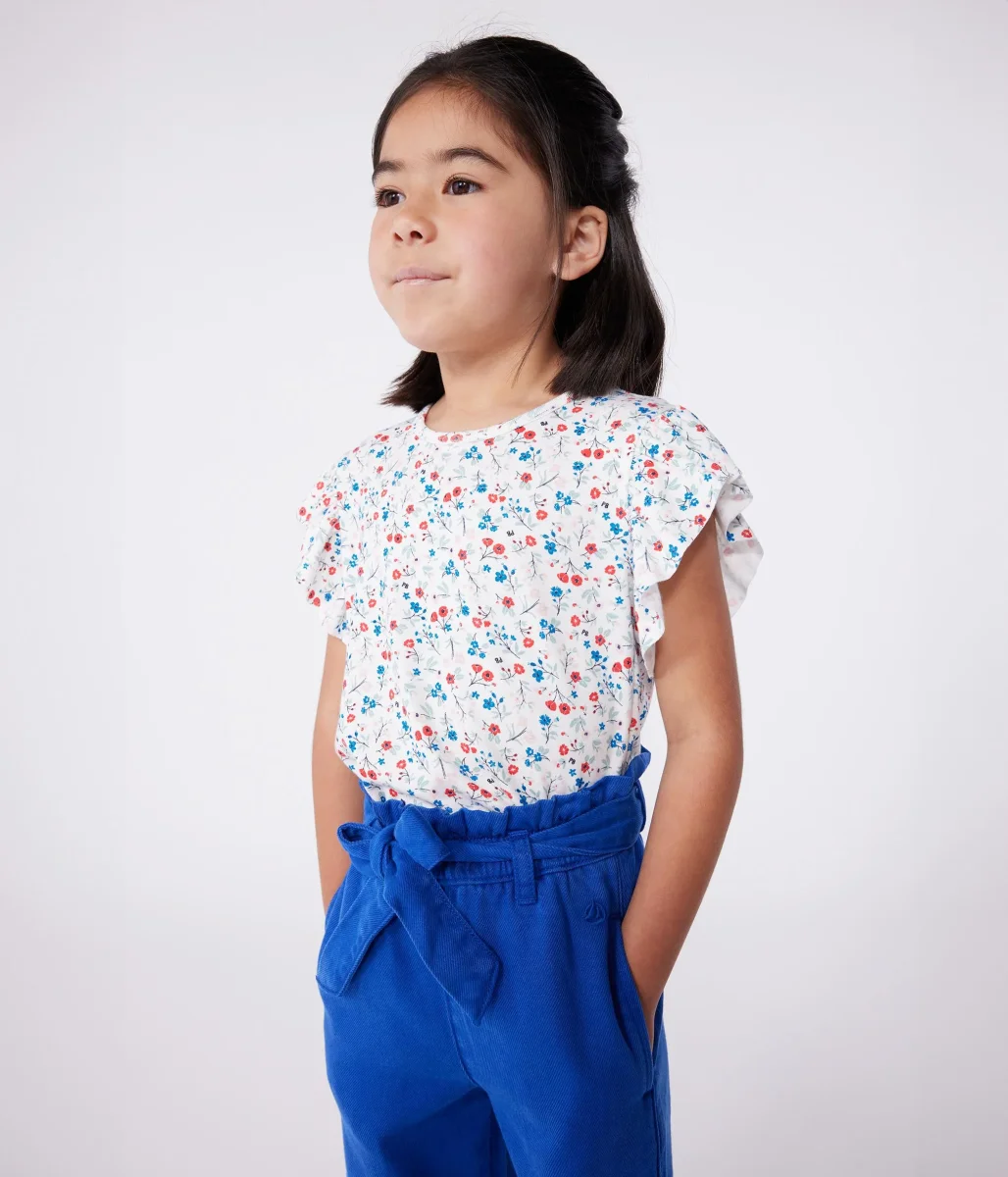 T-shirt a maniche corte in cotone a fiori bambina - immagine 4