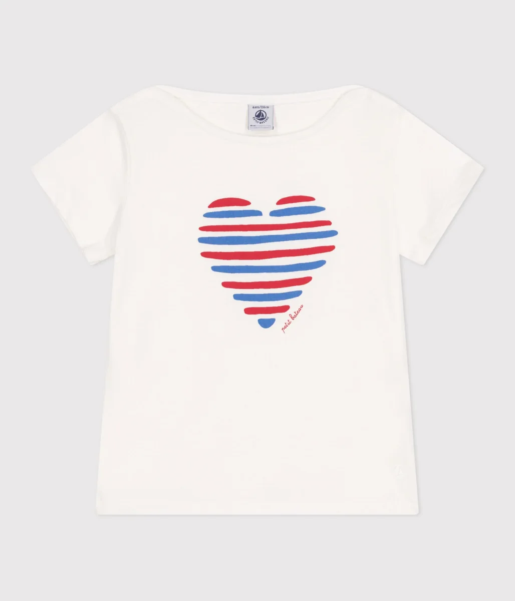 T-shirt a maniche corte in cotone con cuore bambina