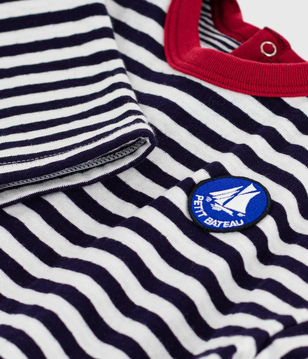 T-shirt a maniche lunghe in cotone a righe blu neonato - immagine 4