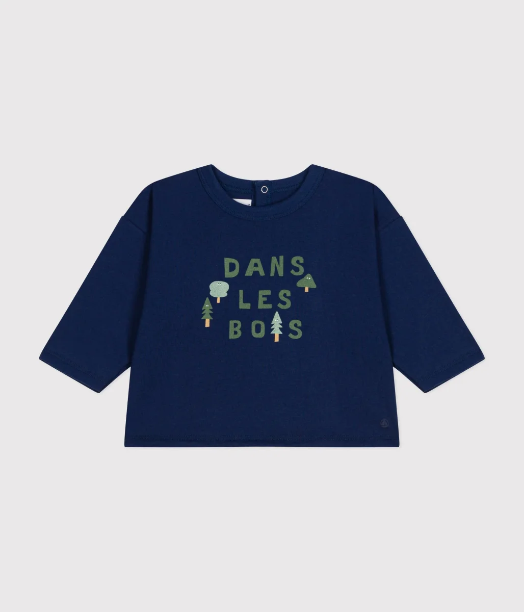 T-shirt blu com stampa centrale a maniche lunghe