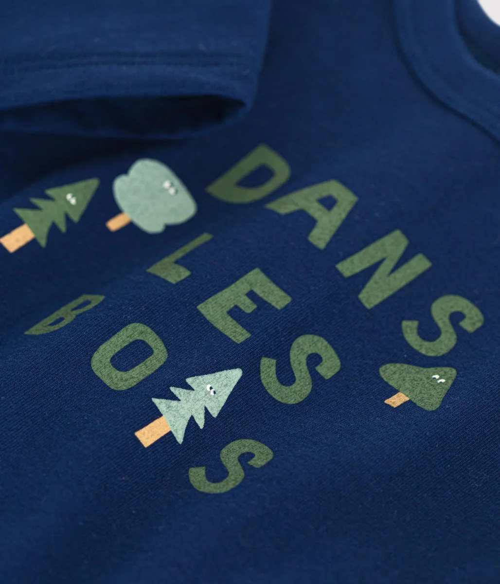 T-shirt blu com stampa centrale a maniche lunghe - immagine 4