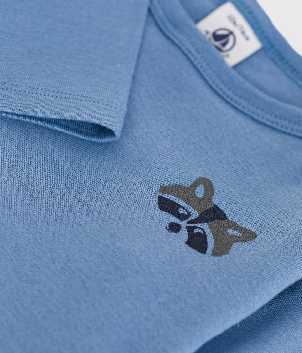 T-shirt blu con stampa procione a maniche lunghe - immagine 4