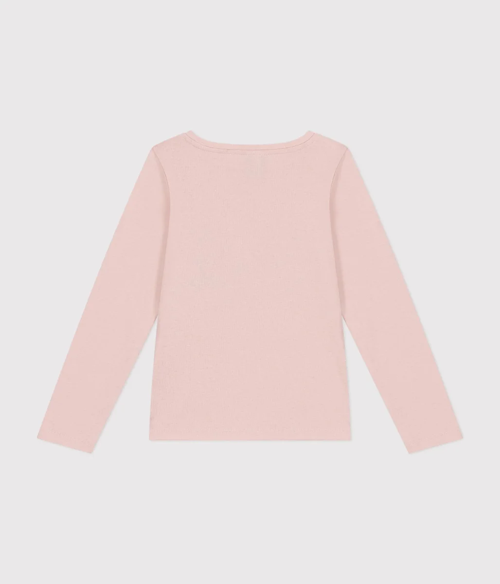 T-shirt rosa con stampa a maniche lunghe a costine - immagine 3