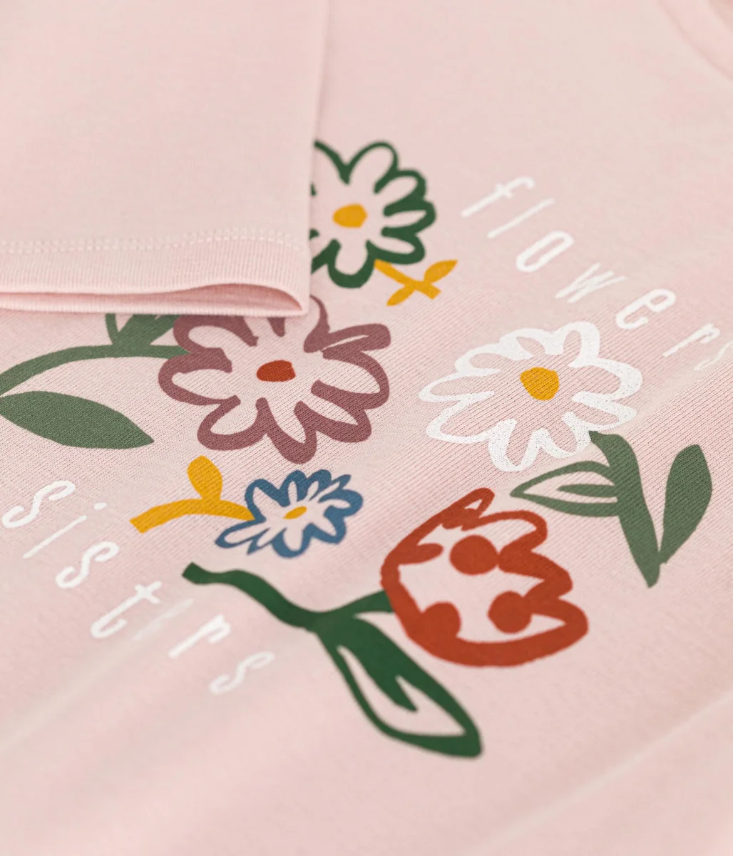 T-shirt rosa con stampa a maniche lunghe a costine - immagine 4