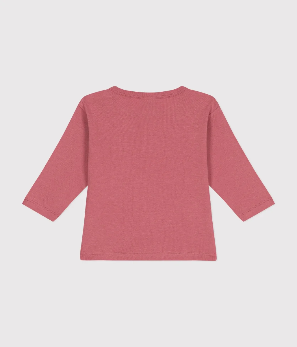 T-shirt rosa con stampa fiorellini a maniche lunghe - immagine 3