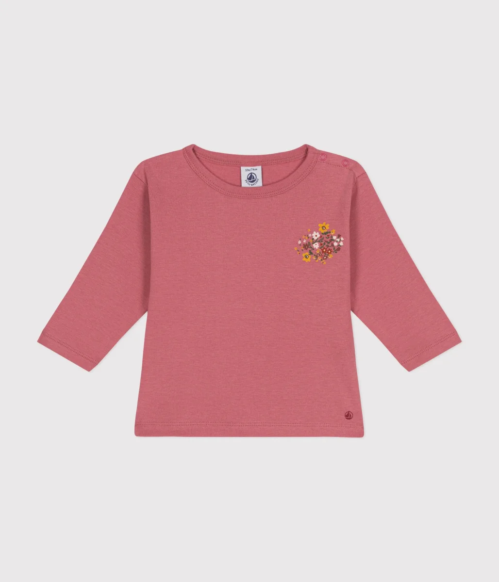 T-shirt rosa con stampa fiorellini a maniche lunghe