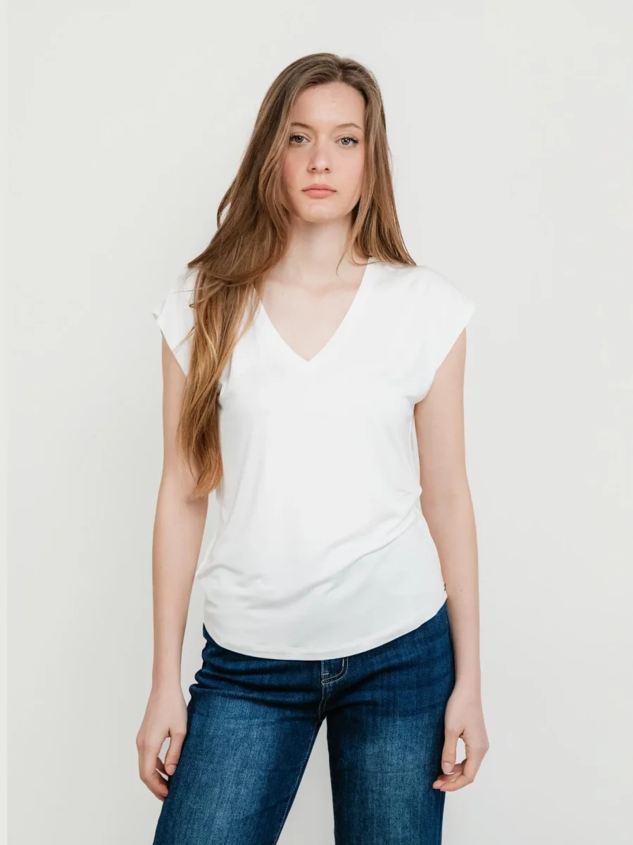 T-shirt scollo a V bianca