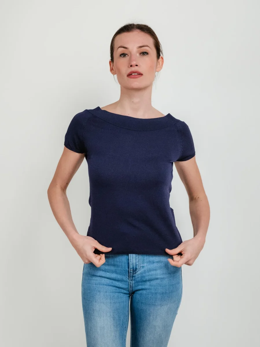 T-shirt scollo a barca BLU NAVY