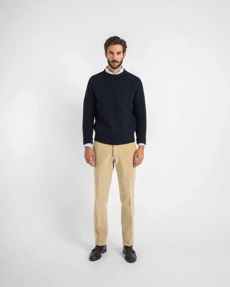 Maglione girocollo costa inglese spalla raglan - Blu Zero