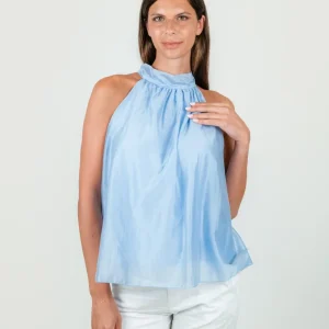 TOP CON SCOLLO HALTER AZZURRO