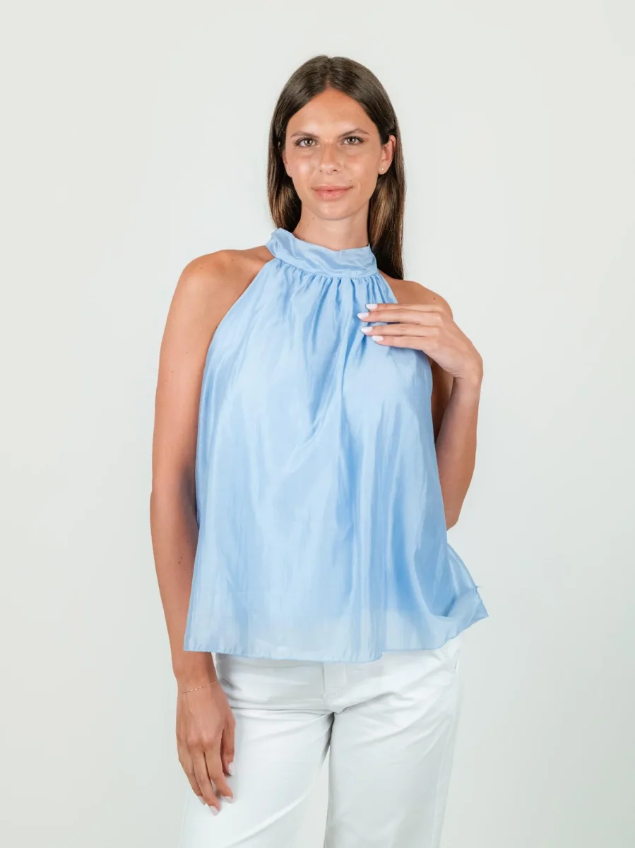 TOP CON SCOLLO HALTER AZZURRO