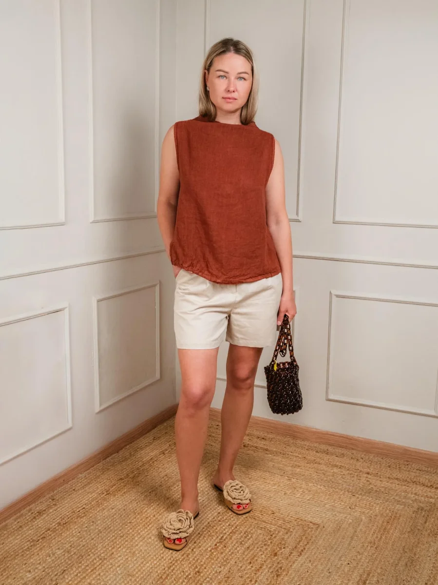 TOP SMANICATO IN LINO RUGGINE - immagine 7