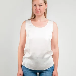 TOP SMANICATO IN RASO BIANCO