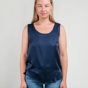 TOP SMANICATO IN RASO BLU
