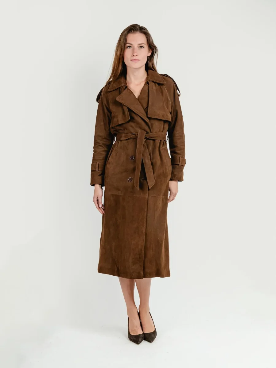 TRENCH LUNGO IN CAMOSCIO