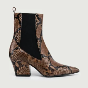 TRONCHETTO CON INSERTI ELASTICI E STAMPA PITONE MARRONE