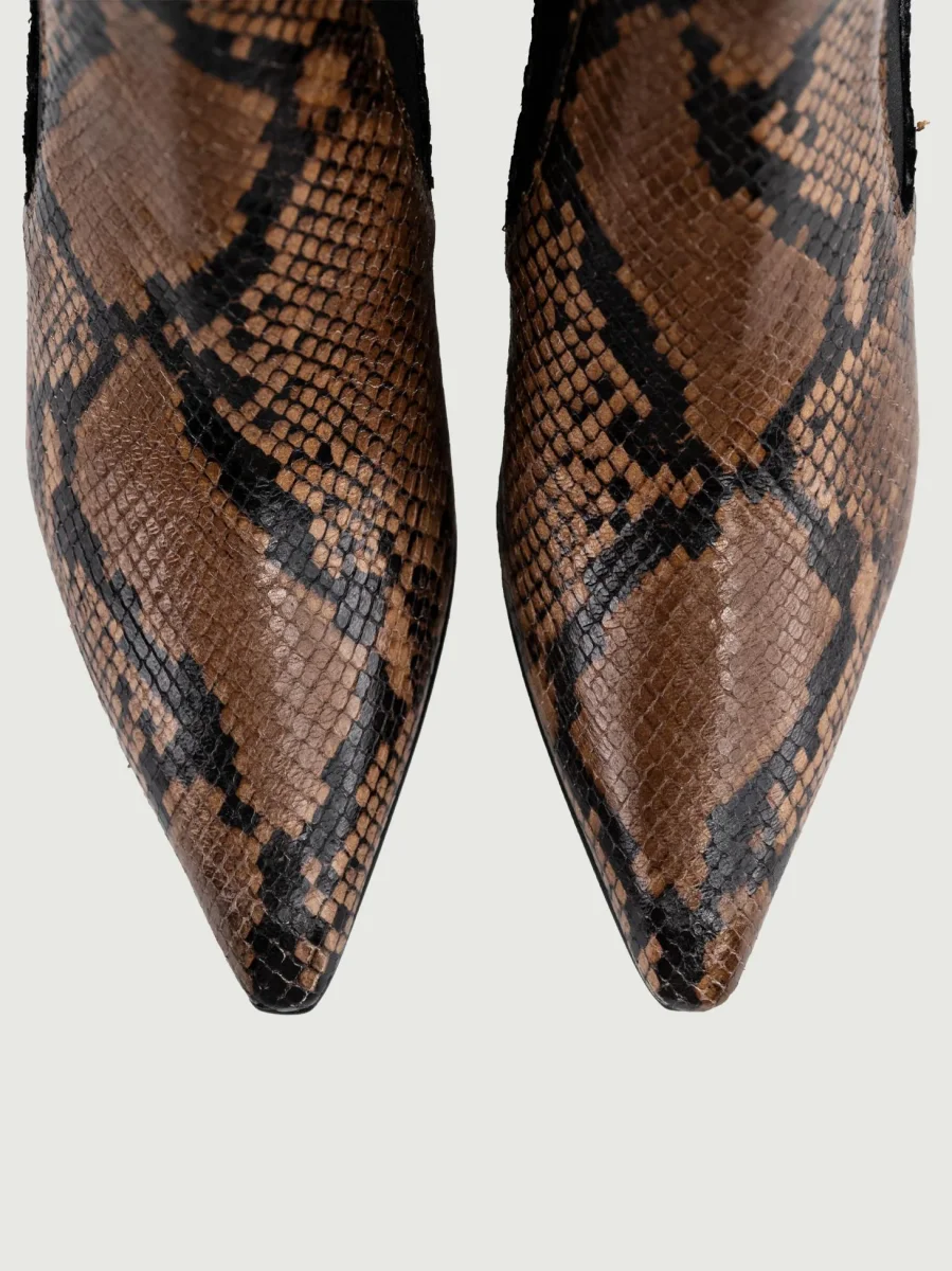 TRONCHETTO CON INSERTI ELASTICI E STAMPA PITONE MARRONE - immagine 5