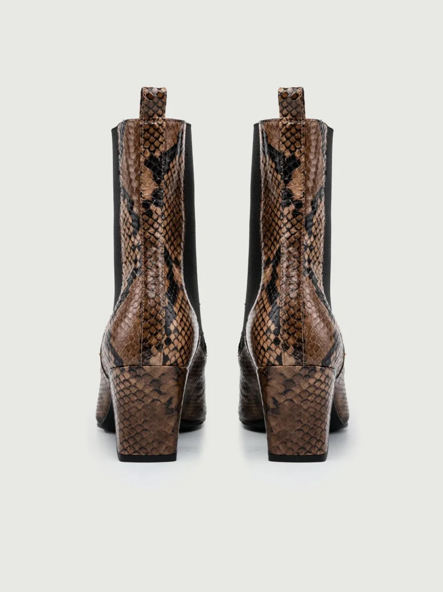 TRONCHETTO CON INSERTI ELASTICI E STAMPA PITONE MARRONE - immagine 4