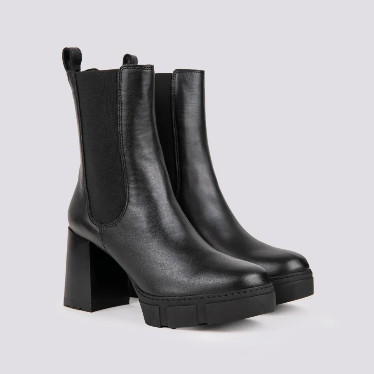 TRONCHETTO CON TACCO SPESSO E CARRO ARMATO IN PELLE NERO - immagine 3