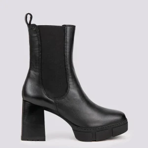 TRONCHETTO CON TACCO SPESSO E CARRO ARMATO IN PELLE NERO