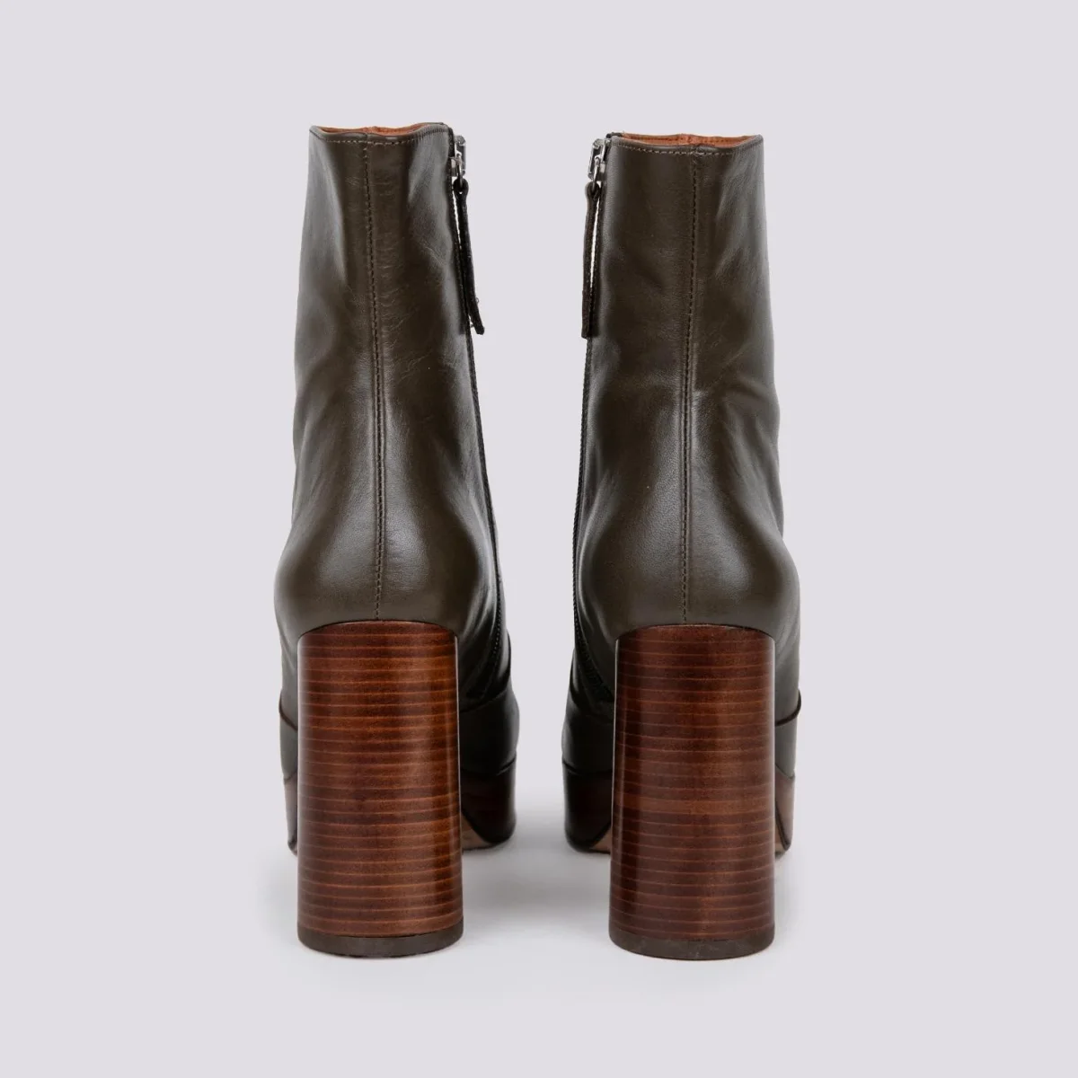 TRONCHETTO PLATEAU IN PELLE VERDE MILITARE - immagine 4