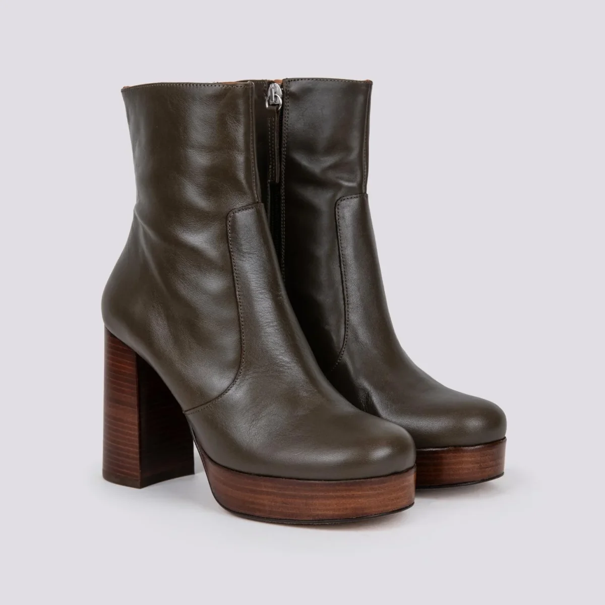 TRONCHETTO PLATEAU IN PELLE VERDE MILITARE - immagine 3