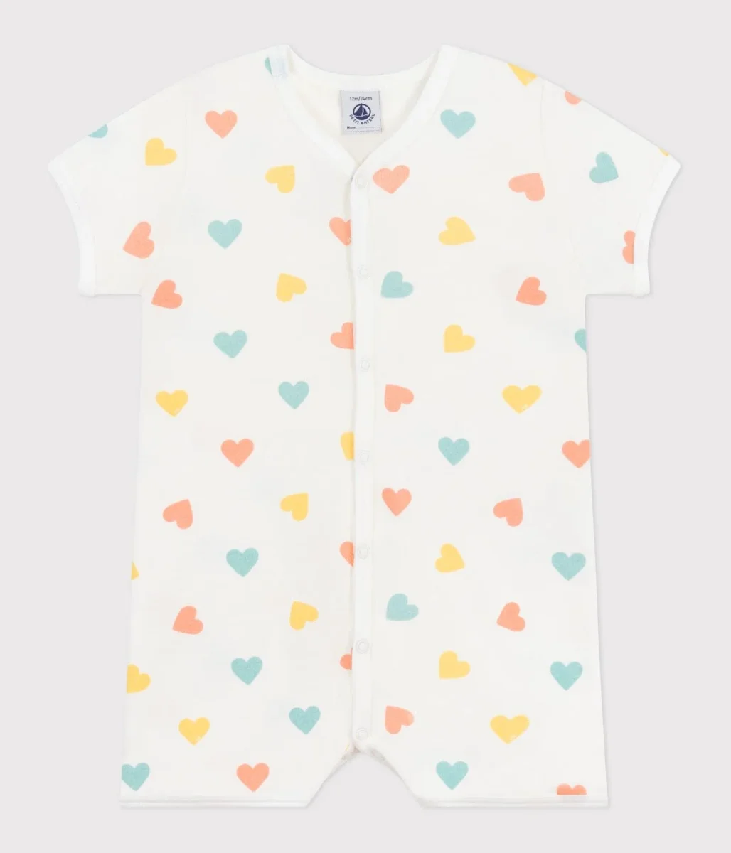 Tutina corta in cotone a cuori bebè