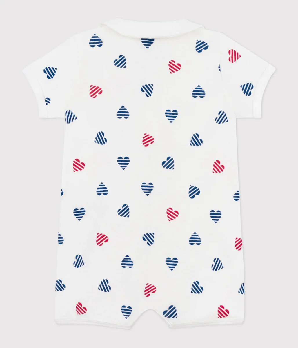 Tutina corta in cotone con colletto a cuori a righe bebè - immagine 3