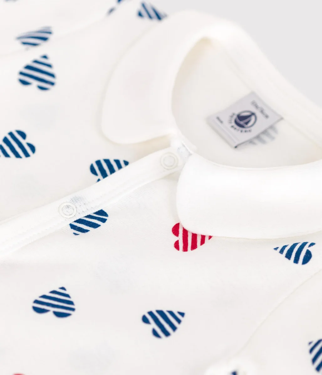 Tutina corta in cotone con colletto a cuori a righe bebè - immagine 4
