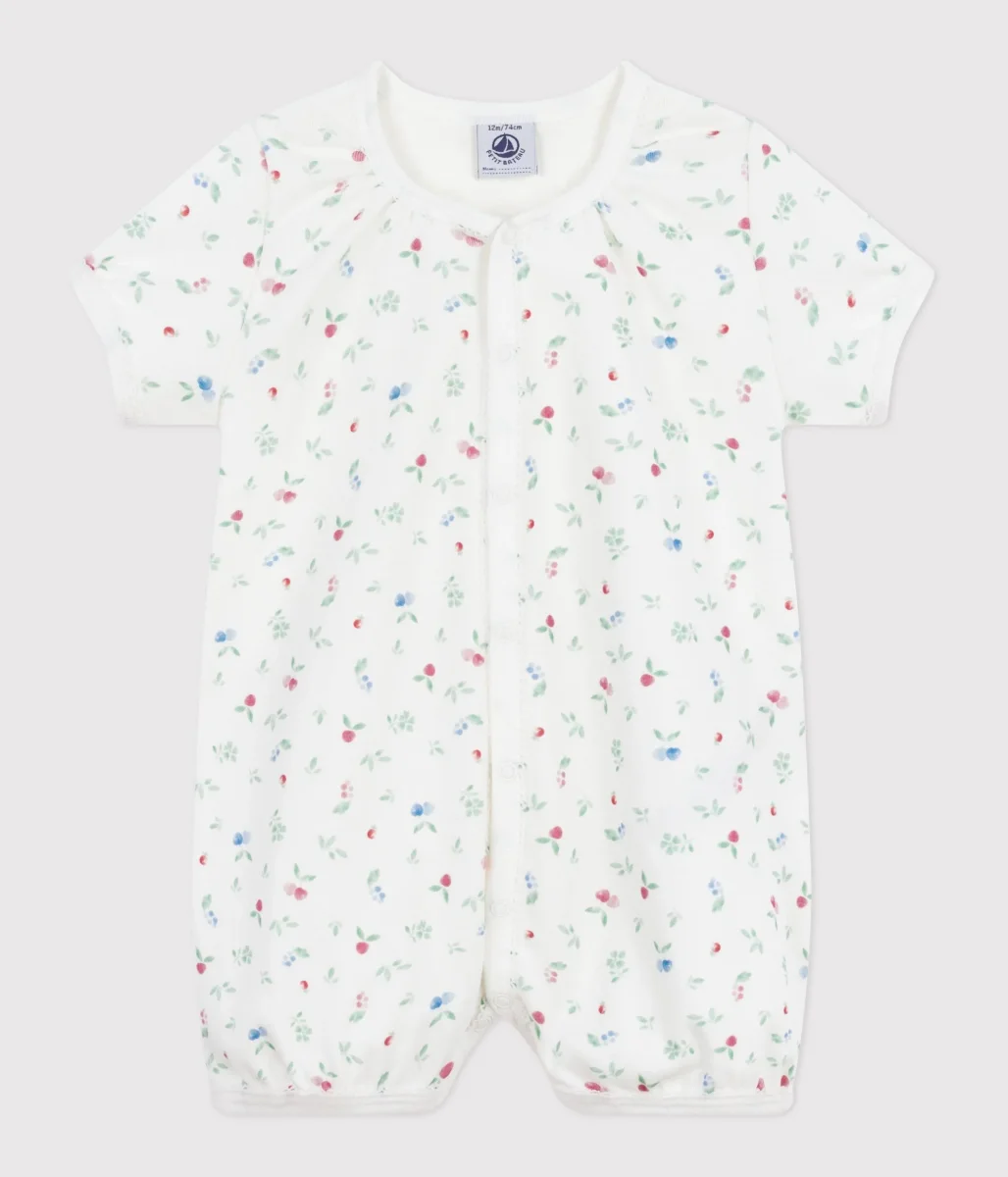 Tutina corta in cotone con stampa frutti