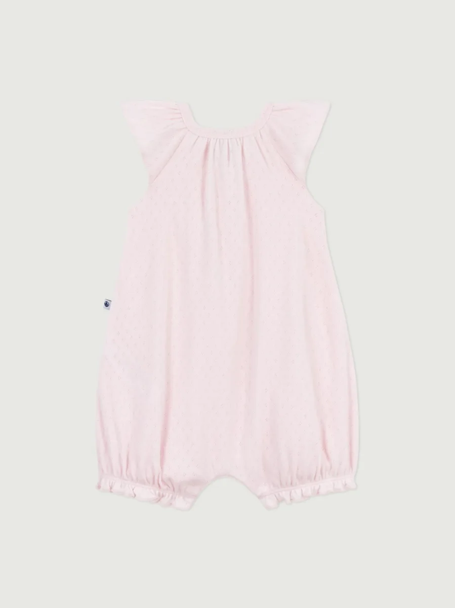 Tutina corta in cotone tinta unita bebè - immagine 3