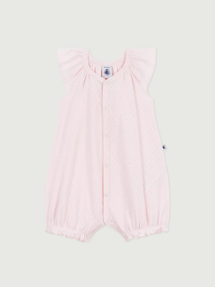 Tutina corta in cotone tinta unita bebè