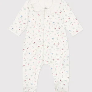 Tutina pigiama in cotone a fiori con colletto