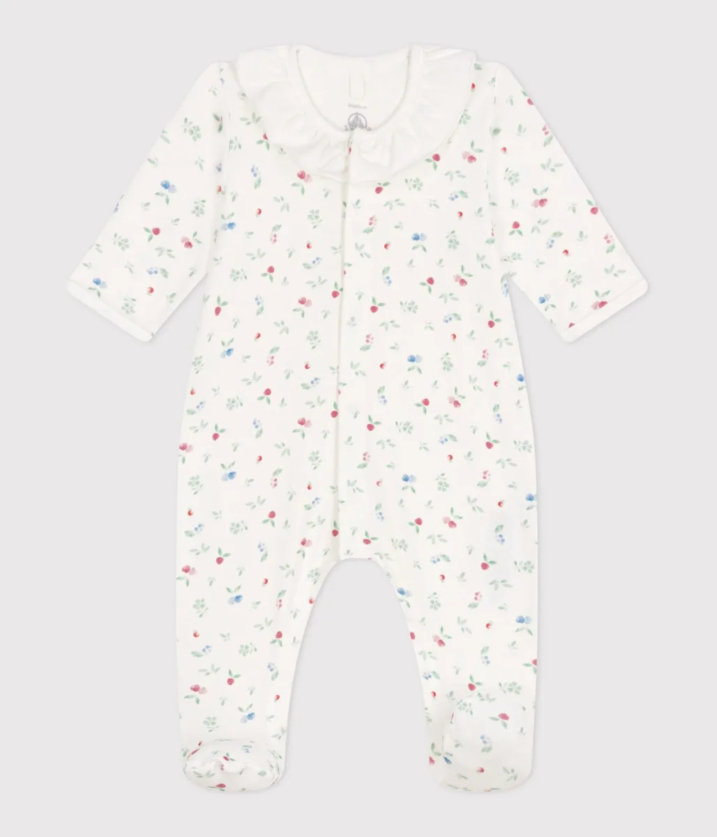 Tutina pigiama in cotone a fiori con colletto