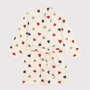 Vestaglia in pile bianco con stampa cuoricini  