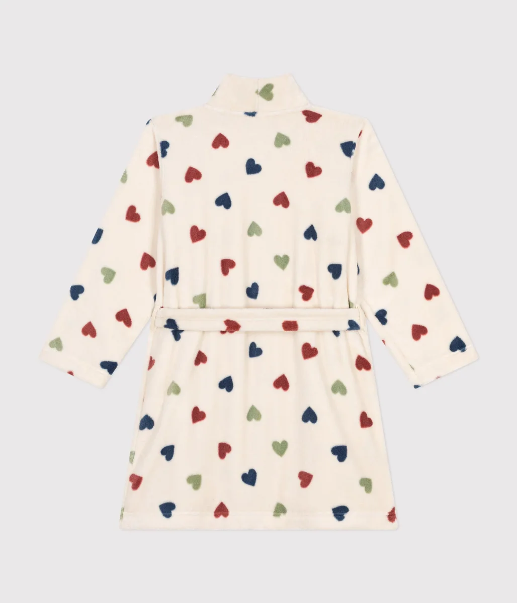 Vestaglia in pile bianco con stampa cuoricini   - immagine 3