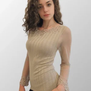 Maglia jacquard con tulle e macramé Roberta in Lana Seta