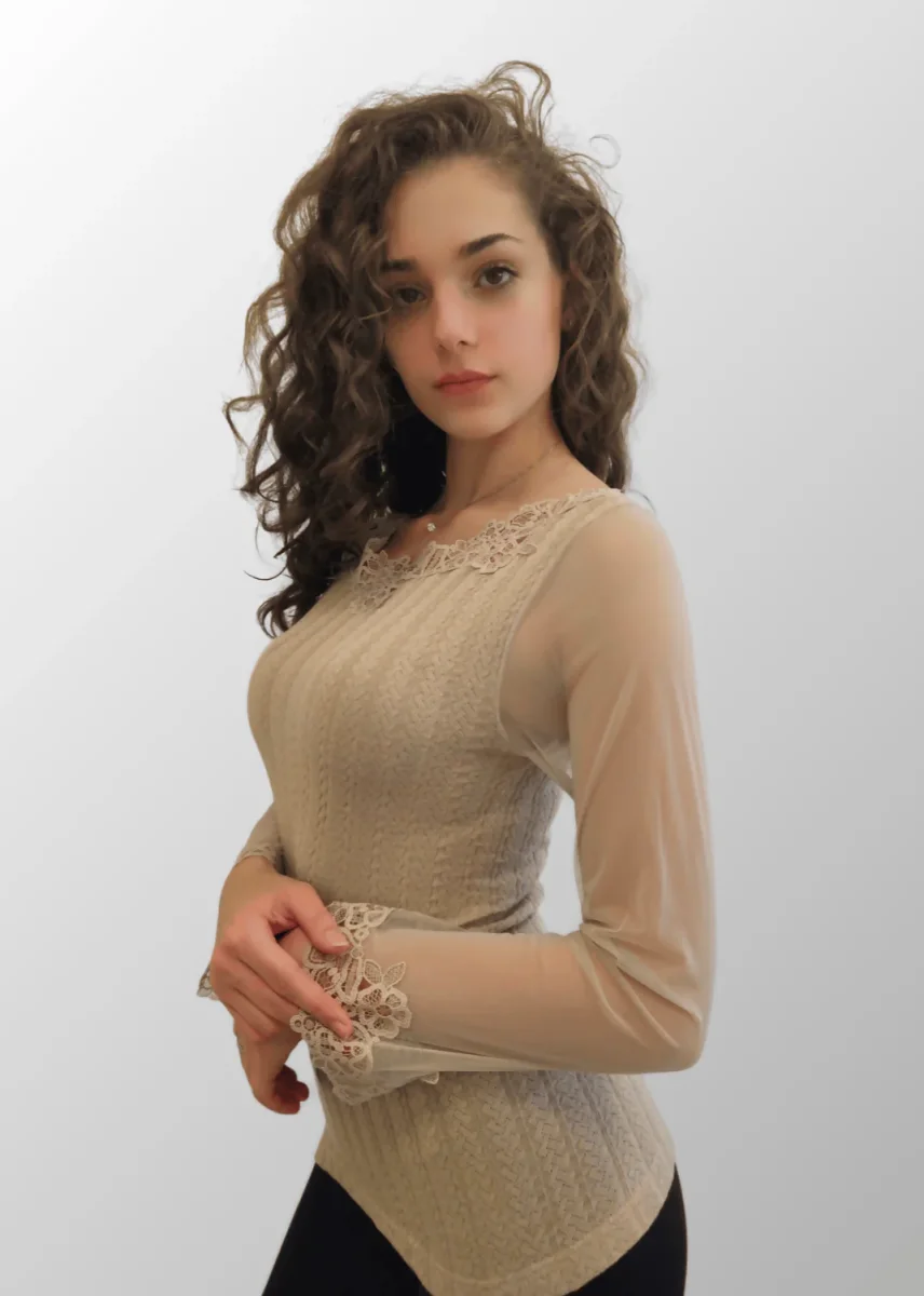 Maglia jacquard con tulle e macramé Roberta in Lana Seta - immagine 3