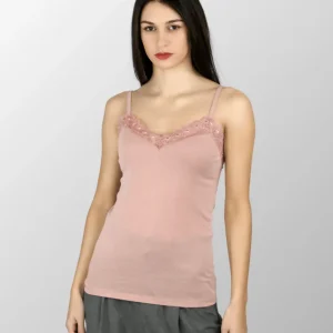 Top donna spalla stretta Irina con macramé in Cotone Seta