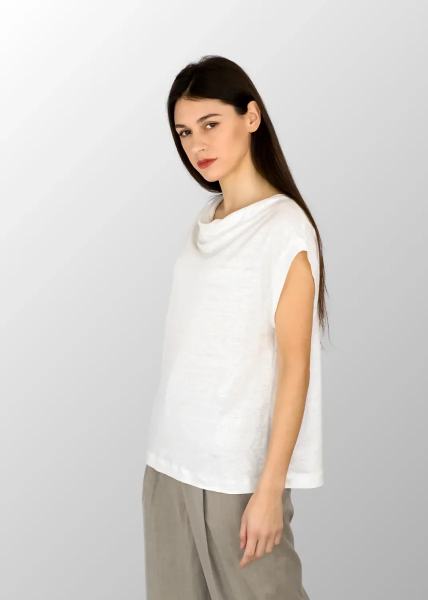 Maglia manica corta Martina con scollo a cascata in Puro Lino - immagine 3