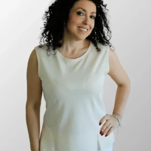 Top smanicato piquet Monica in Cotone Seta con spacchi