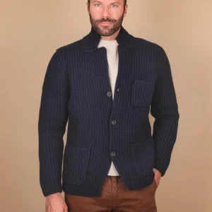 GIACCA CARDIGAN IN LANA VERGINE BLU