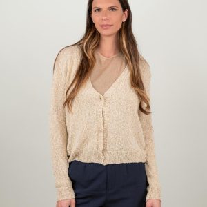 CARDIGAN BEIGE CON DETTAGLI LUREX